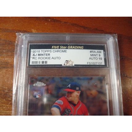 2018 Topps Chrome, Graded Mint 9, Autograph, AJ MINTER, Braves, Rc Auto