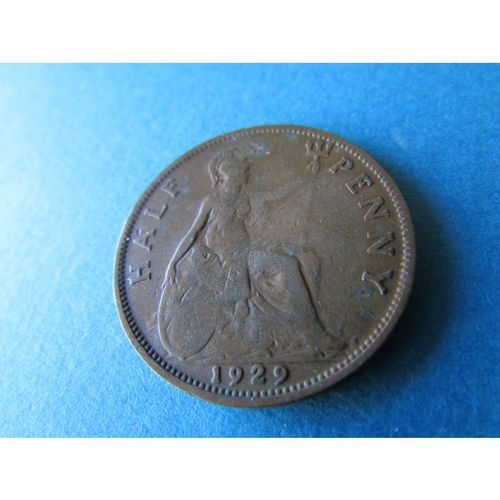1929 GEORGE V HALFPENNY - COIN - 2 FREE POST. A