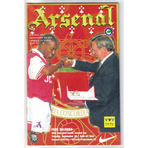 Arsenal v Paok Salonika 1997/1998 Football Programme UEFA Cup
