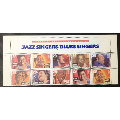 US Stamp #2854-61 mint: 1994 Jazz Singers/Blues Singers - top plate block 10 MNH