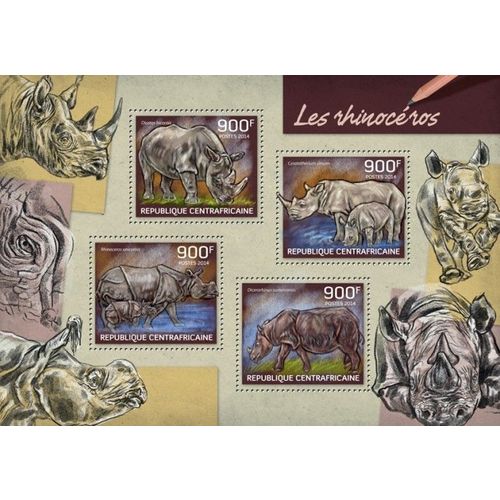 CENTRAL AFRICA 2014 SHEET MNH RHINOCEROSES RHINOS WILDLIFE RHINOCEROS 2