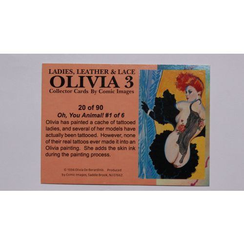 Olivia 3 Ladies, Leather & Lace Base trading card # 20 (C) 1994, Comic Images