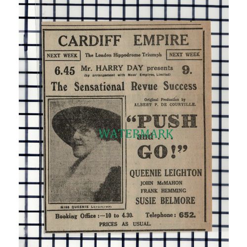 C7005) Cardiff Empire Queenie Leighton Advert - 1916 Cutting
