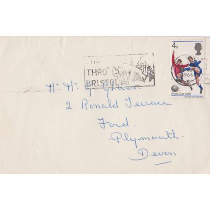 GB 1966 cover Bristol to Plymouth 4d World Cup stamp & Trade through Bristol