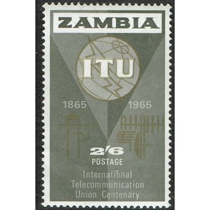 Zambia 1965 ITU Centenary 2/6d Brownish Grey and Gold SG109 MM