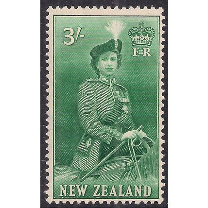 New Zealand 1953 - 59 QE2 3/-d Green MM SG 734 ( L919 )