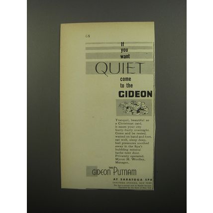 1951 The Gideon Putnam Hotel Ad - If you want Quiet come to the Gideon
