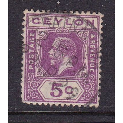 CEYLON 1921-32 GEORGE V 5c USED SG341 MULTI-SCRIPT CA #1