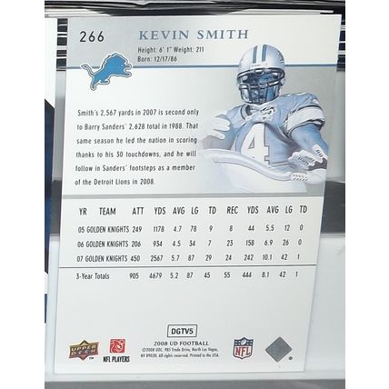 2008 Upper Deck KEVIN SMITH (Lions) Star Rookies Card #266
