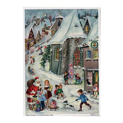 ADV812 - Sellmer Advent Calendar -Santa Comes to Town - 8.25"H x 11.75"W x .1"D