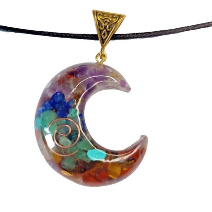 Crescent Moon Pendant Resin With Copper Detail 3.5cm x 4cm 44cm long waxed
