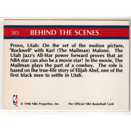 1990-91 Hoops Karl Malone Lights, Camera, NBA Action basketball card #383