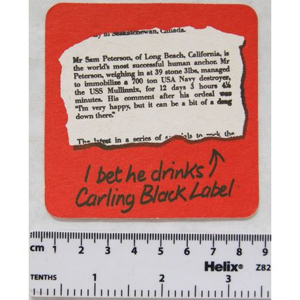 Vintage Beer Mat - Carling Black Label - Sam Peterson of Long Beach, California