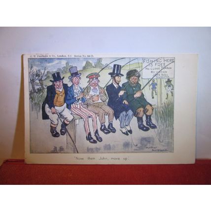 JOHN BULL, FISHING FREE, MOVE UP used antique postcard by Faulkner 1903 pm =