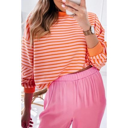 Russet Orange Drop Shoulder Crew Neck Loose Sweatshirt