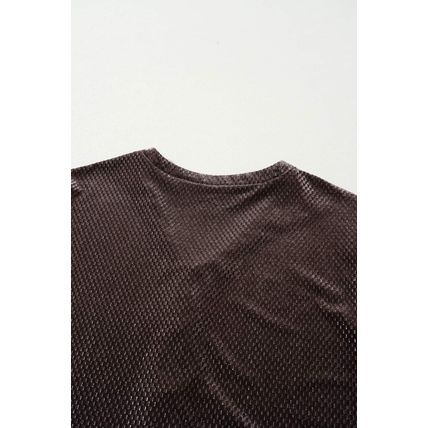Dark Brown Textured Velvet V Neck Shift Dress