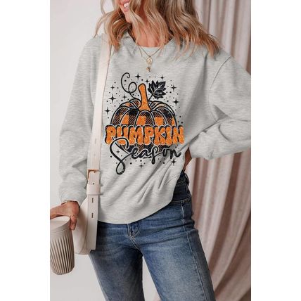 Gray Thanksgiving Pumpkin Season Drop Shoulder Sweatshirt