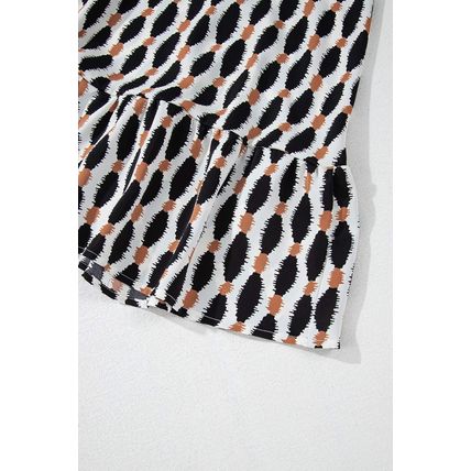 Apricot Geometric Print Collared V Neck Plus Size Mini Dress