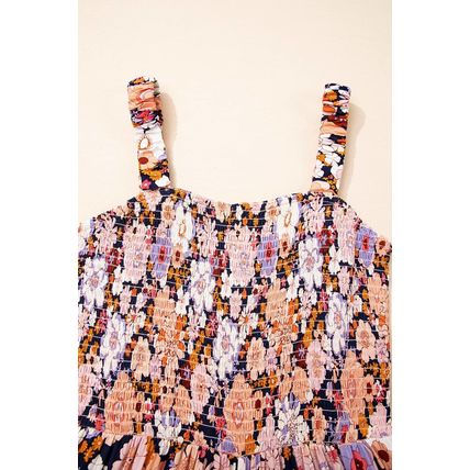 Black Floral Print Smocked High Waist Square Neck Jumpsuit