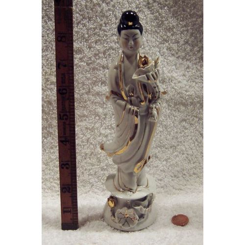 Oriental Rosey Cheeked Gold Line Plated emale Figurine (Missing Hand Fan)+Bonus
