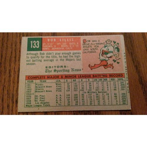 1959 Topps Card # 133 Bob Lillis Good (2) Los Angeles Dodgers