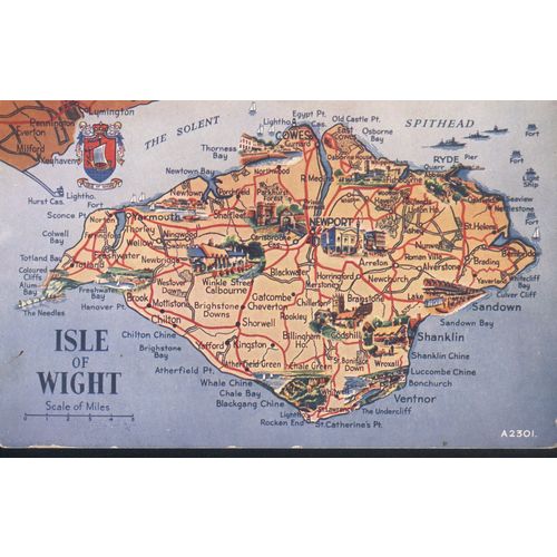 Vintage PC c1962 - Valentine's Unused Map of IOW