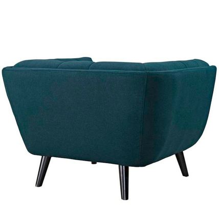 Mid-Century Lounge Arm Chair & Ottoman Tufted Fabric Ottoman Gray, Teal, Blue