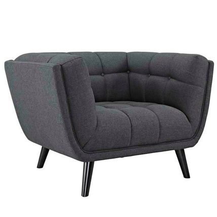 Mid-Century Lounge Arm Chair & Ottoman Tufted Fabric Ottoman Gray, Teal, Blue