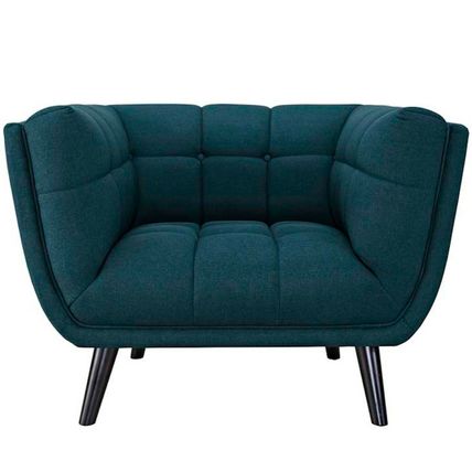 Mid-Century Lounge Arm Chair & Ottoman Tufted Fabric Ottoman Gray, Teal, Blue