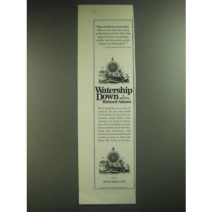 1974 Macmillan Novel Advertisement - Watership Down by Richard Adams