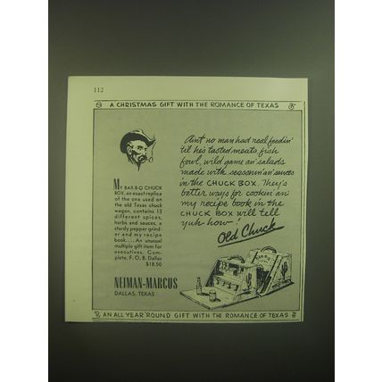 1945 Neiman-Marcus Bar-B-Q Chuck Box Ad - Christmas gift with romance of Texas