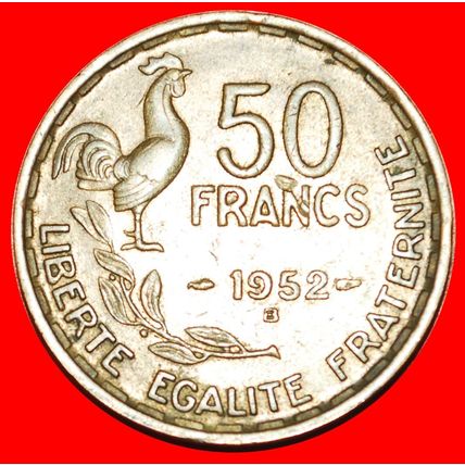IV REPUBLIC (1946-1958): FRANCE ★ 50 FRANCS 1952B! COCK★LOW START★NO RESERVE!