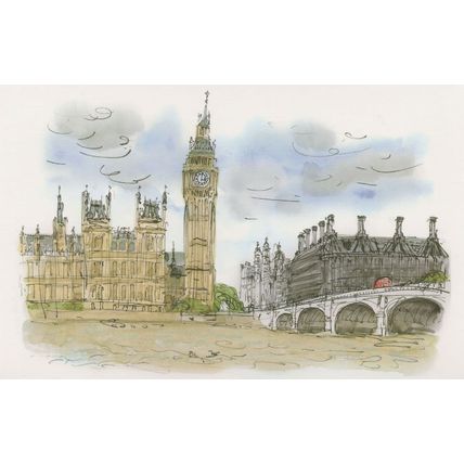 Westminster Palace Clock South Bank London Painting Postcard