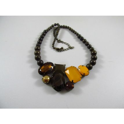 Vintage Signed (NR) Brown Yellow Gem Statement Necklace