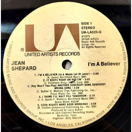 Jean Shepard - I'm A Believer - 1975 LP Vinyl Record Album (P10)