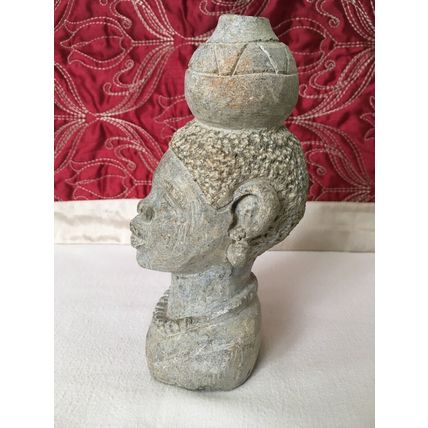 African Art Shona Hand Carved Female Bust From Zimbabwe 7 3/4” Inches 1.7 kilos