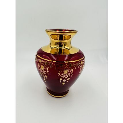 Murano Vase Glass Red Gold Trim Gilding Overlay Late 20th Century Bud