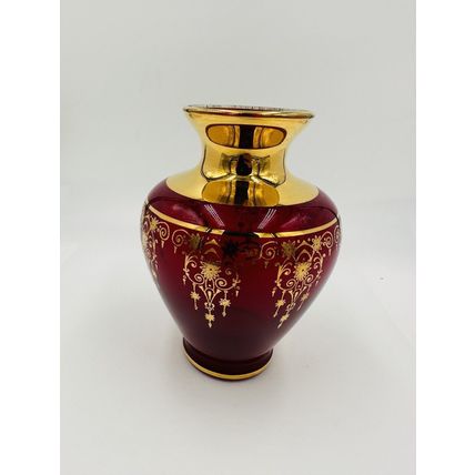 Murano Vase Glass Red Gold Trim Gilding Overlay Late 20th Century Bud