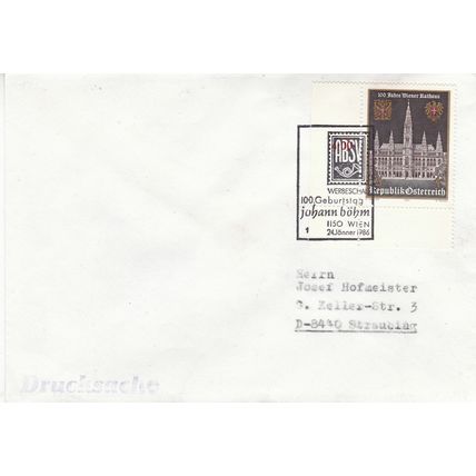 Austria 1986 100th birth anniversary of Johann Bohm cover VGC