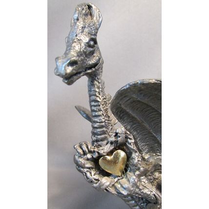 Vintage DRAGON HEART Pewter Dragon with Gold Heart Pewter Figurine TSR D&D