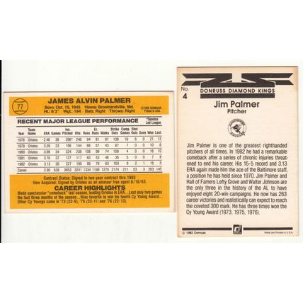 Two 1983 Donruss Jim Palmer baseball cards #4 & #77