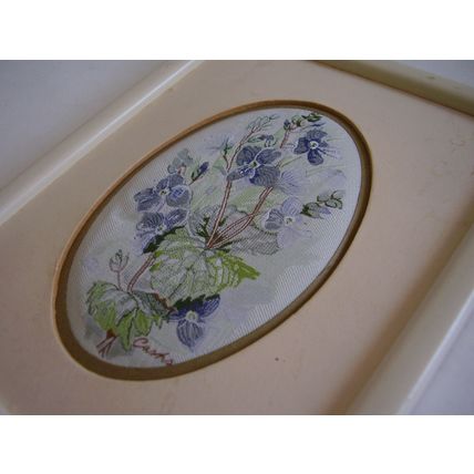 J & J Cash Silk Embroidered Framed Picture Blue Speedwell Flower Vintage Series