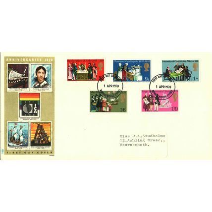 1970 Anniversaries, Bournemouth Postmark, UK, GPO FDC