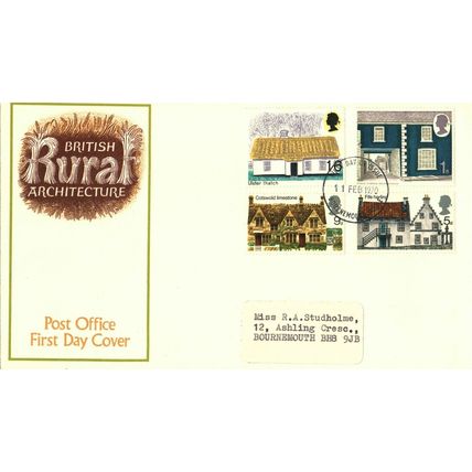 1970 British Rural Architecture, Bournemouth Postmark, UK, GPO FDC