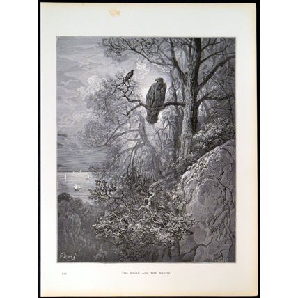 EAGLE AND THE MAGPIE 1885 Gustave Doré - Paul Jonnard ANTIQUE ENGRAVING