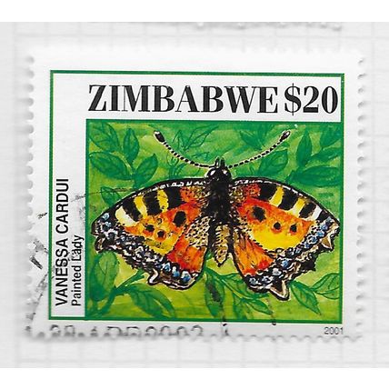 ZIMBABWE 2001 BUTTERFLIES PAINTED LADY INSECT BUTTERFLY $20 USED