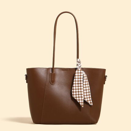 Women Tote Bags Medium Top Handle Handbags with Scarf Brown