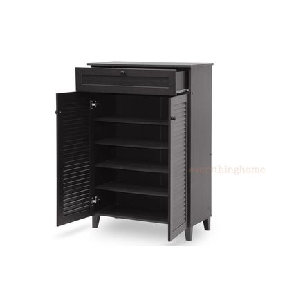 Brown Shoe Storage Cabinet Modern 42.5" Tall 4 Shelves Drawer Slatted Vent Doors