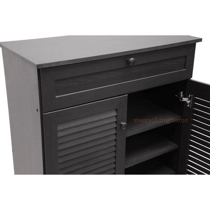 Brown Shoe Storage Cabinet Modern 42.5" Tall 4 Shelves Drawer Slatted Vent Doors