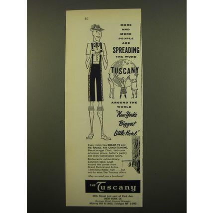 1961 The Tuscany Hotel Ad - More and more people are spreading the word